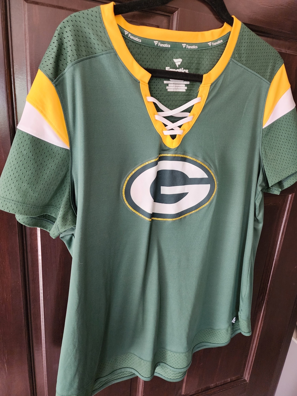 Fanatics Green Lace-Up Women's Jersey with Yellow Trim and White Accents